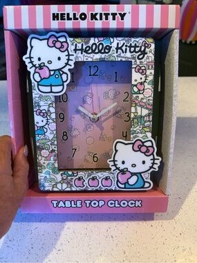 Hello Kitty Pink White Blue Table Top Clock